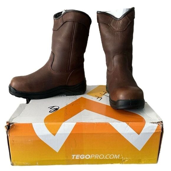 TegoPro Composite Toe Waterproof Slip Resistant Wellington Work Boot Brown 5 - Picture 1 of 9
